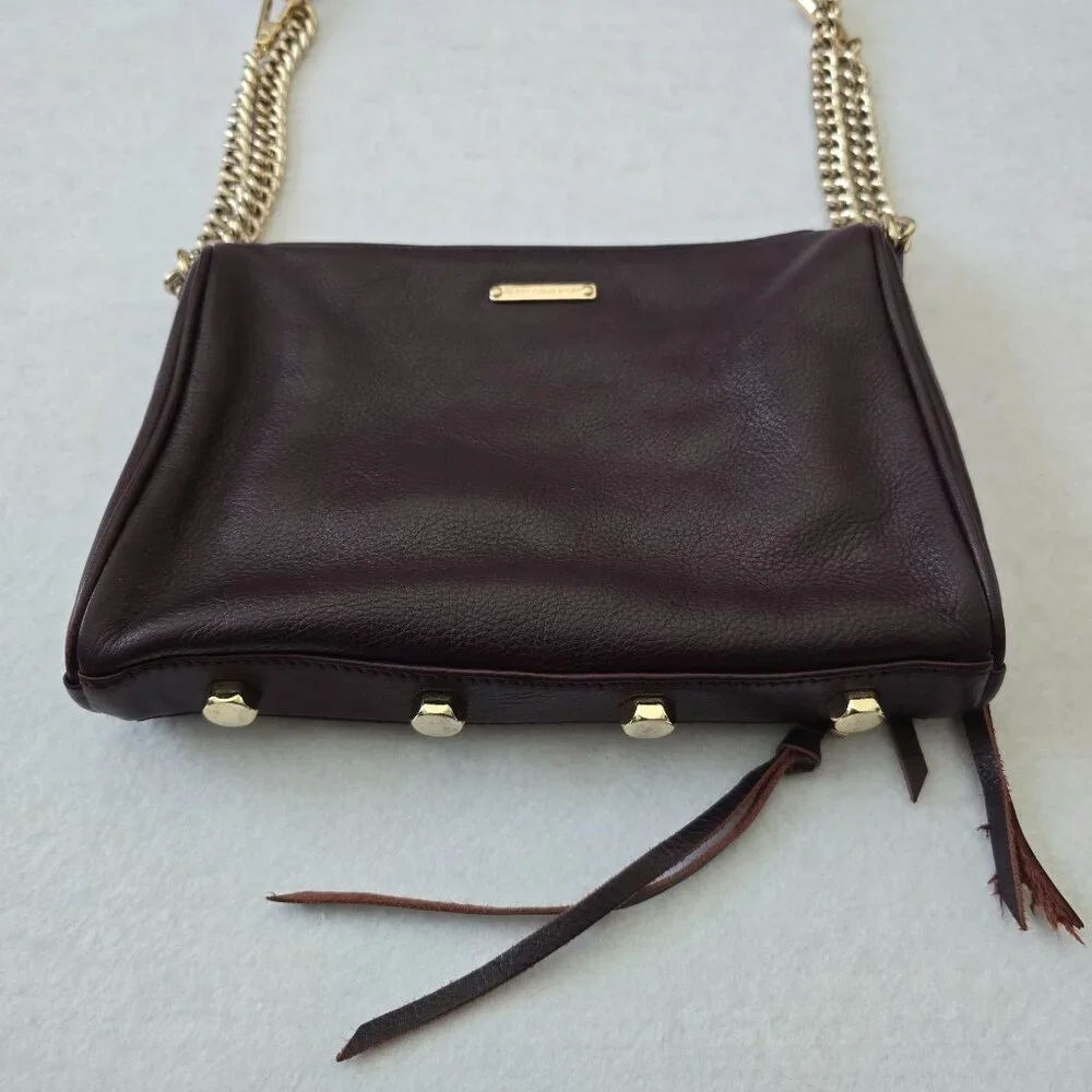 Rebecca Minkoff Maroon Leather Crossbody Bag Gold Chain Strap Zipper FLAW